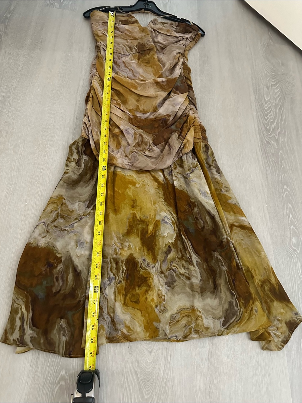 Zara Marbled Silk Maxi Ruched Dress - Picture 7 of 11
